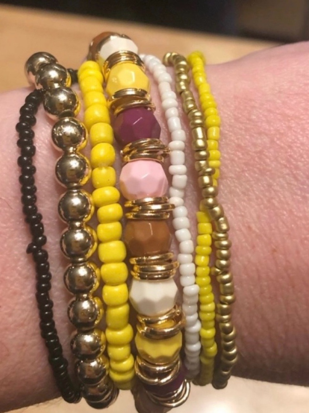 Stackable Yellow & Multicolor Beaded Bracelets - Women's Jewelry